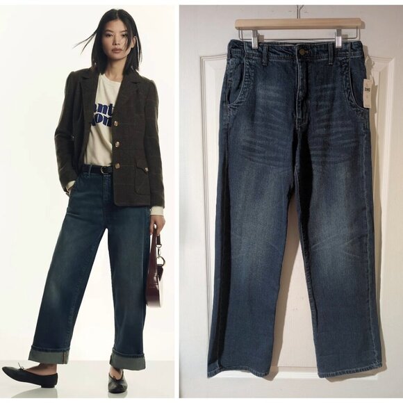 NWT Anthropologie | The Lonnie Cuffed High-Rise Crop Jeans by Pilcro - Picture 1 of 13